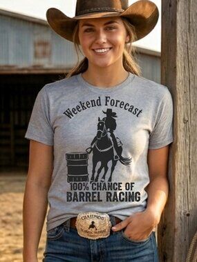 Barrel Racing T-Shirt Women's Weekend Forecast Horse Rider Western Graphic Tee